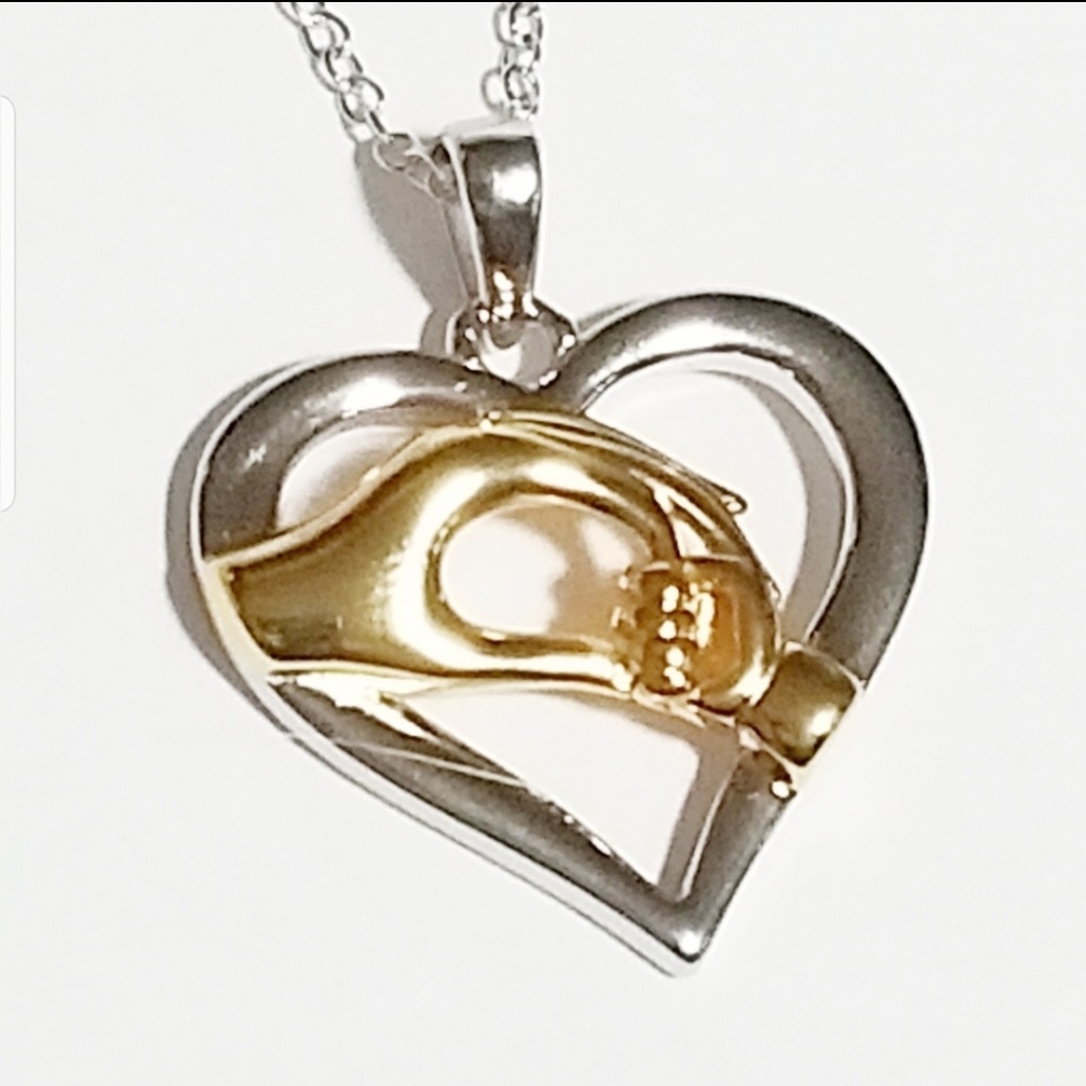 -Mom Holding Childs Hand in Heart Necklace